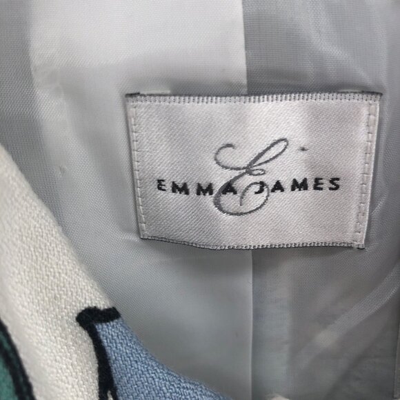 Emma James Jacket Womens 14 Blue Floral Linen Blend Button Collared 3/4 Sleeves - Picture 6 of 11